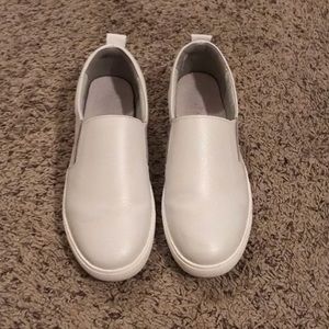 White Faux Leather Slip-On’s